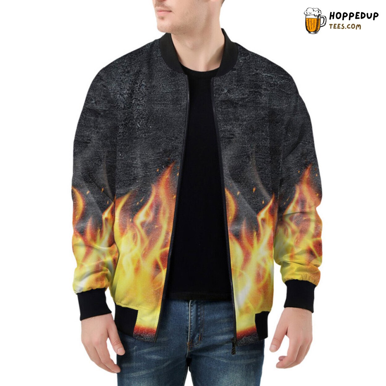 Ethereal Presence of Fire Smoke Patterns Adorning Bomber Jacket