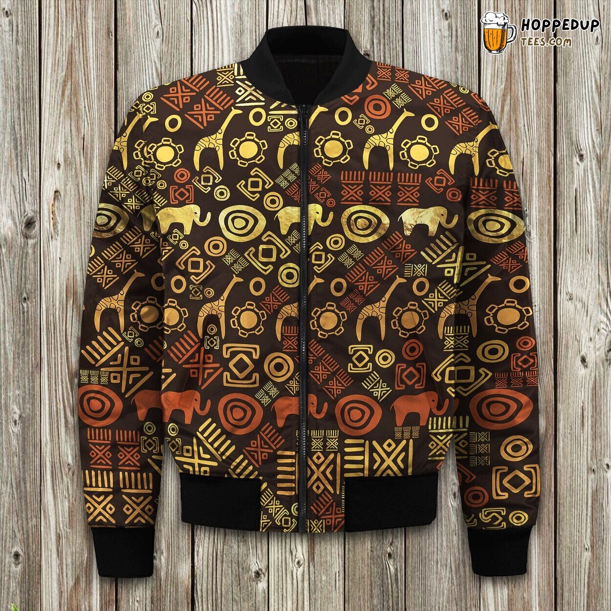 Ethnic African Browns Golds Pattern Winter Bomber Jacket Stylish Design