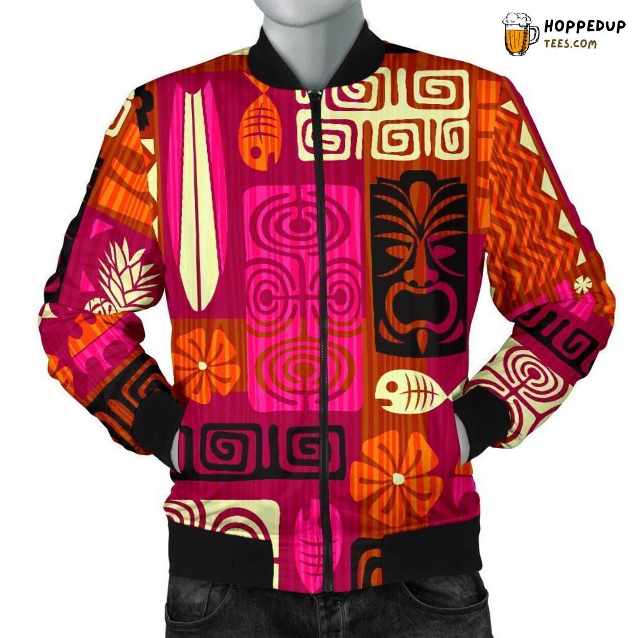 Ethnic Cultural Symbols Design Men’s Bomber Jacket Unique Pattern Display