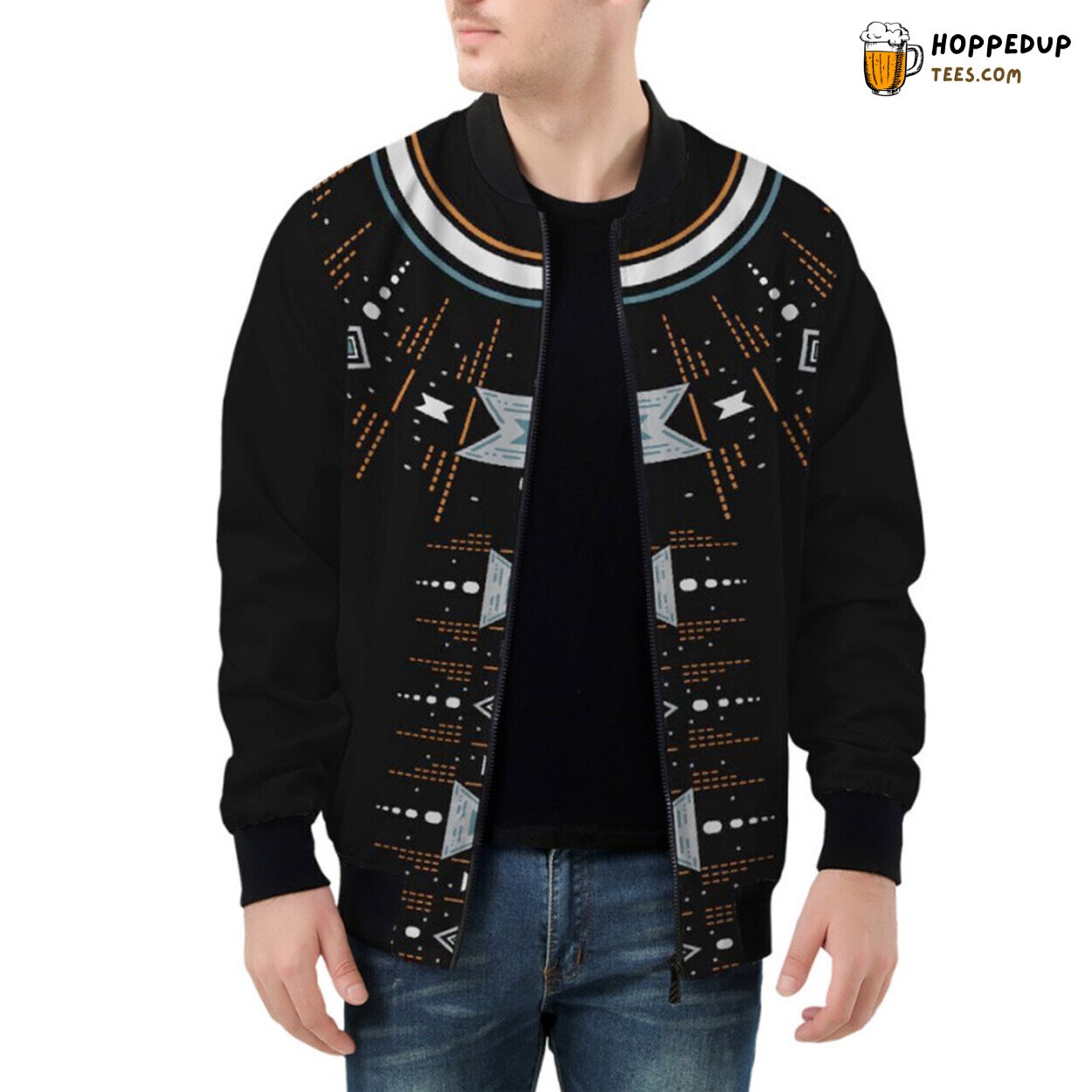 Ethnic Floral Motif Neckline Design on Premium Bomber Jacket