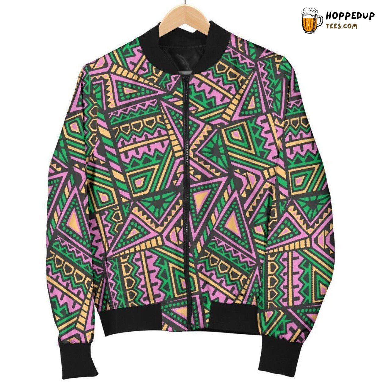Ethnic Pink Vibrancy Men’s Bomber Jacket Unique Design Pattern Display Art