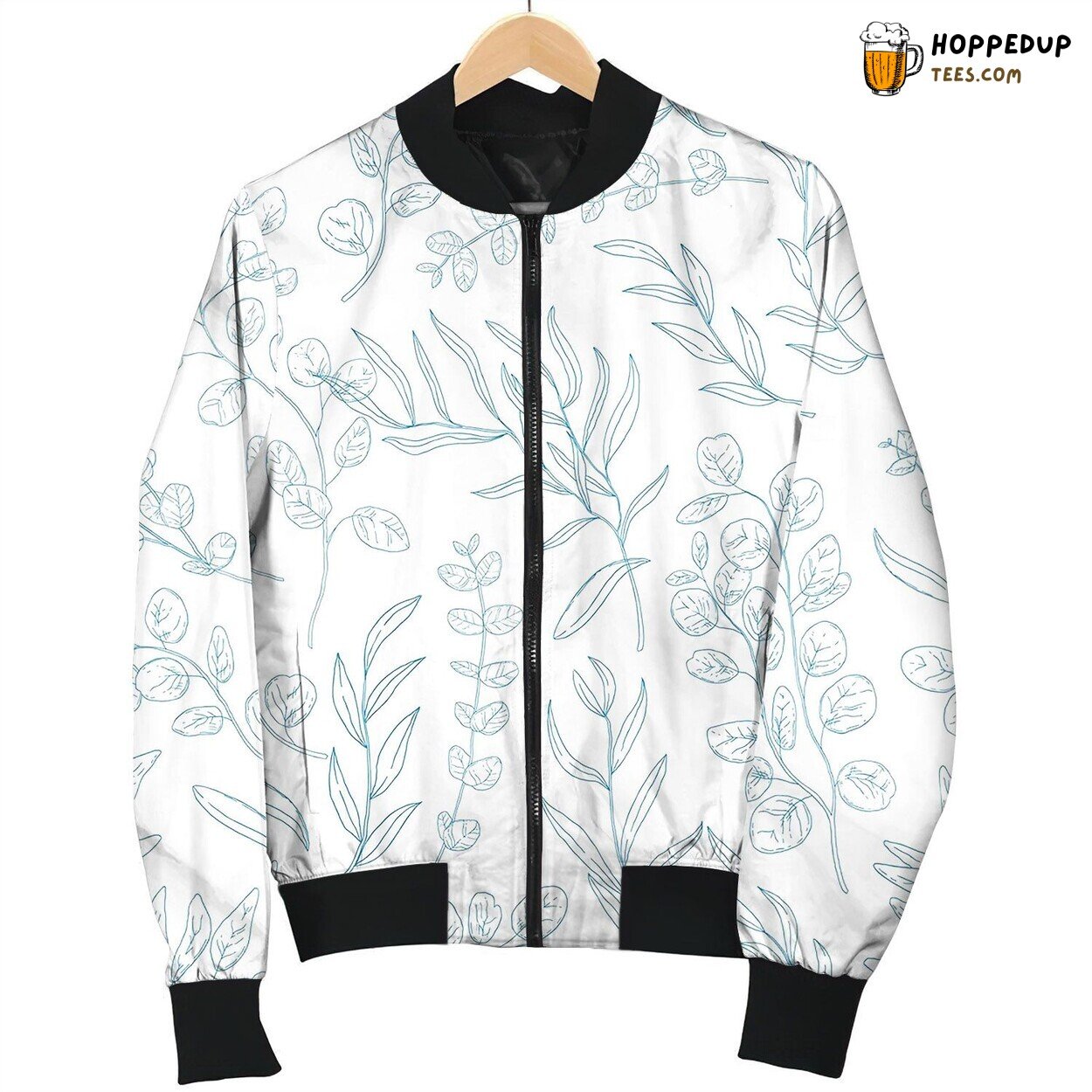 Eucalyptus Twigs Hand Drawn Seamless Pattern Bomber Jacket