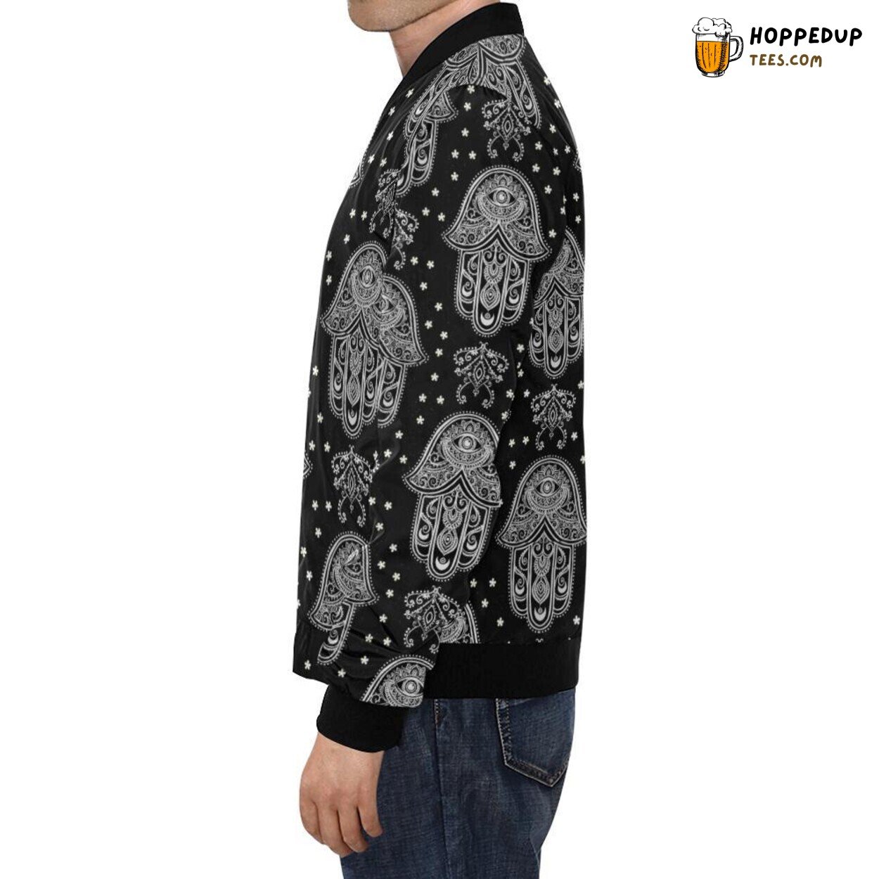 Evil Eye Hamsa Themed Pattern Men’s Bomber Jacket Unique Design Fashion