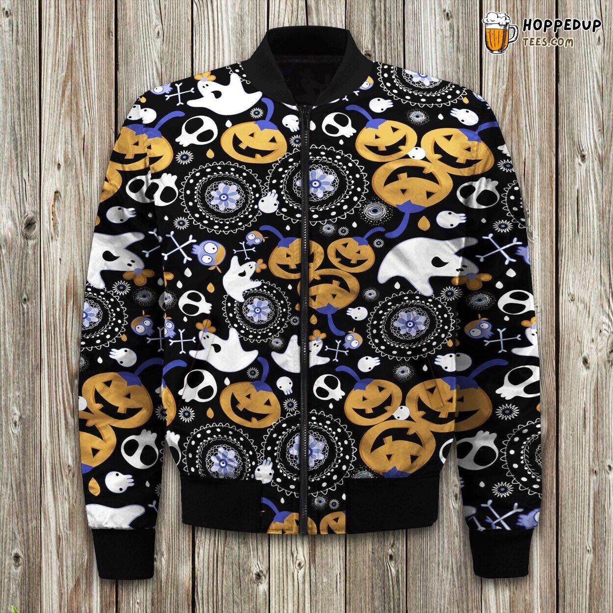 Exclusive Black Cat Halloween Design Bomber Winter Jacket Coat