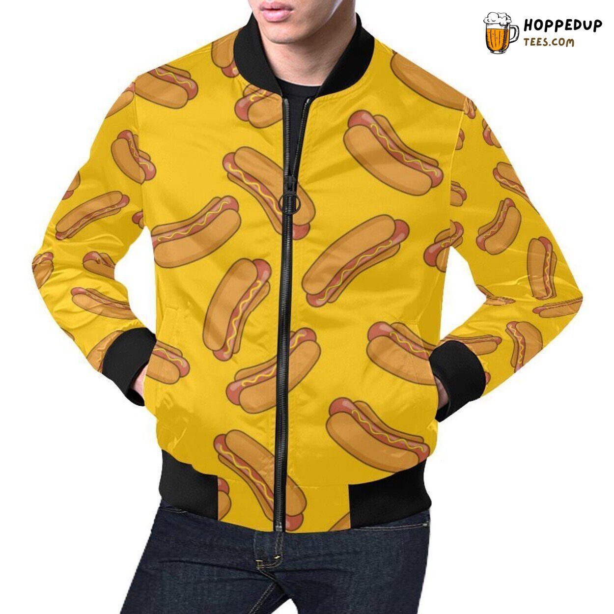 Exclusive Men’s Bomber Jacket Featuring a Hot Dog Pattern Print