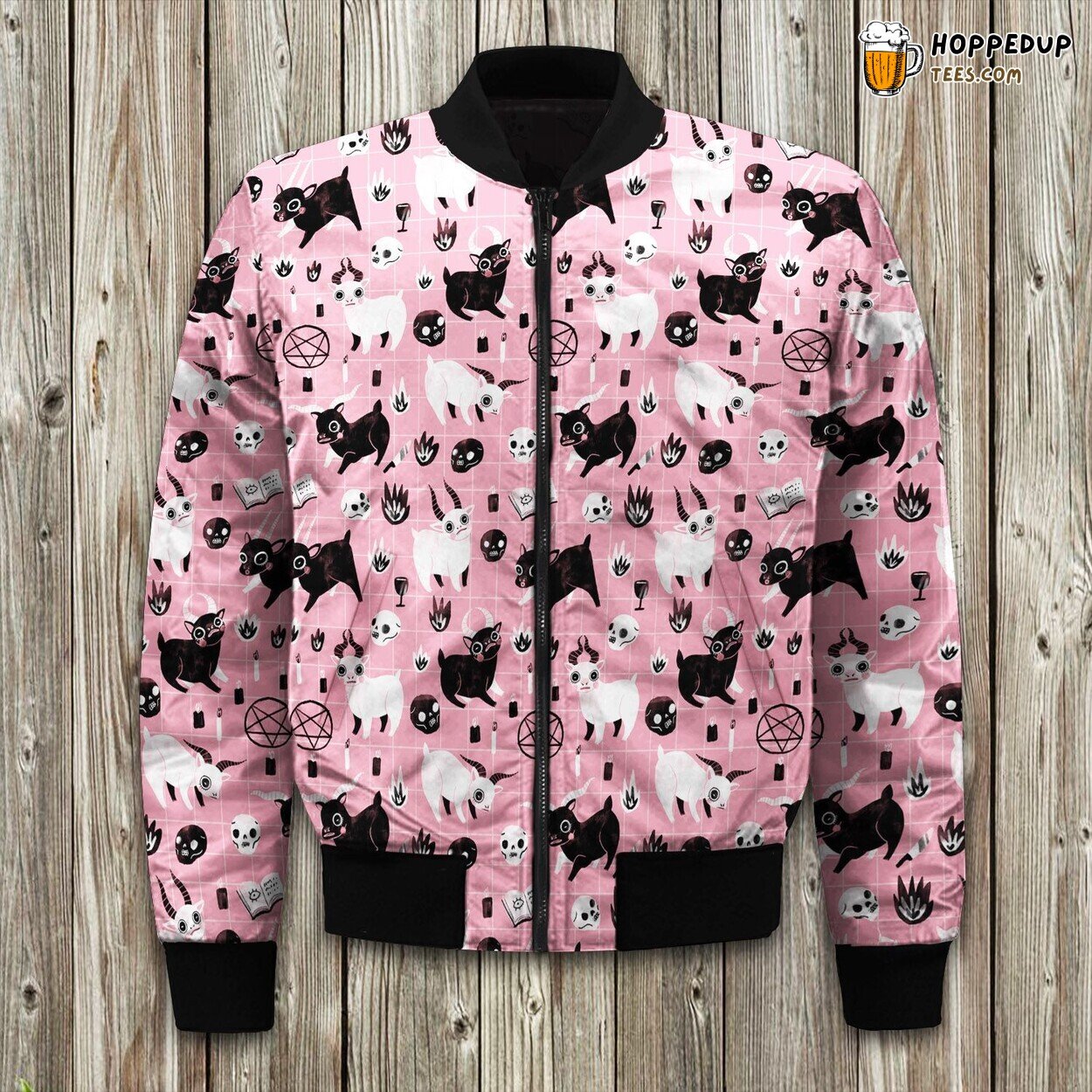 Exotic Black And White Goat On Window Pane Background Bomber Jacket