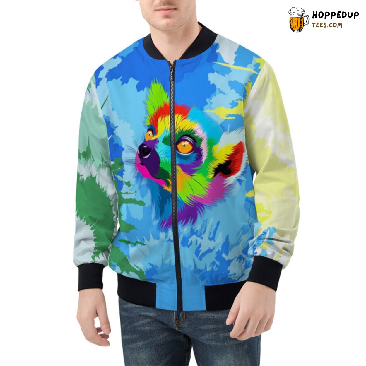Exotic Charm of Colorful Lemur Head Masterpiece Bomber Jacket
