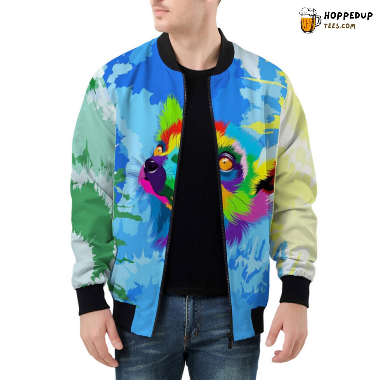 Exotic Charm of Colorful Lemur Head Masterpiece Bomber Jacket
