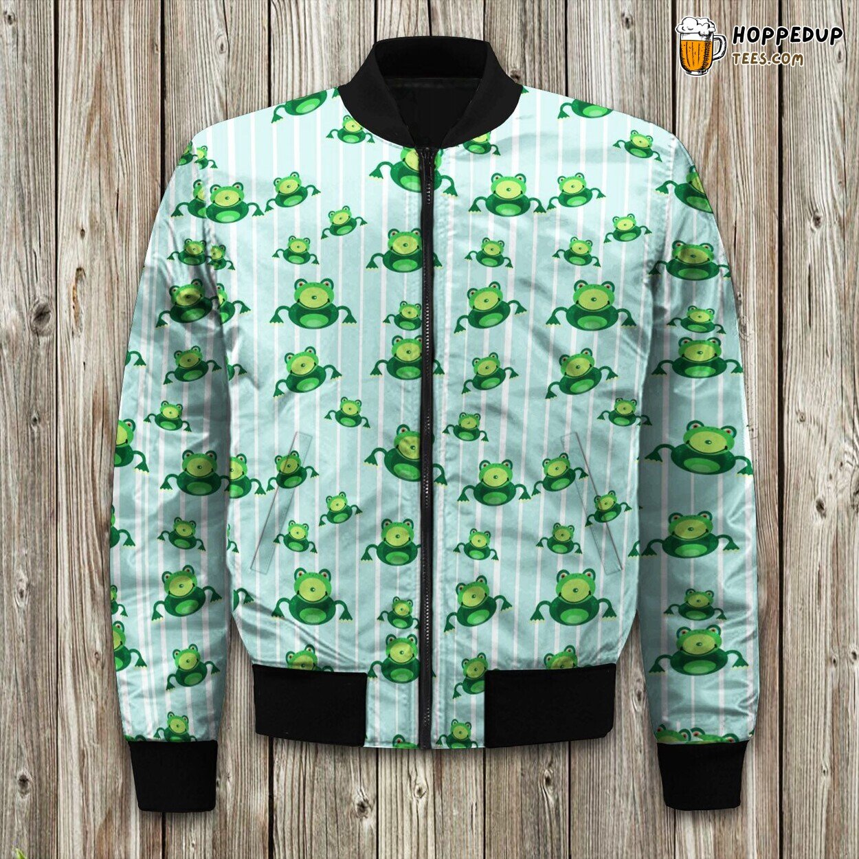 Exotic Frog On Green Stripes Bomber Jacket