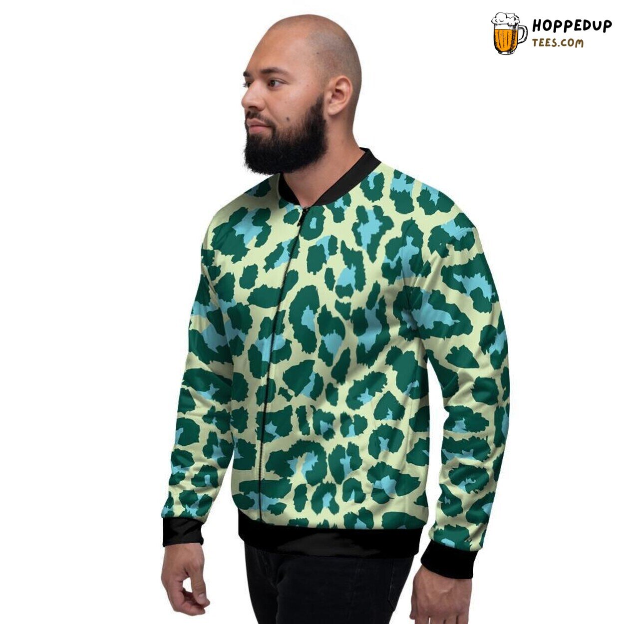 Exotic Green Cheetah Print Men’s Bomber Jacket Wild Jungle Inspired Design