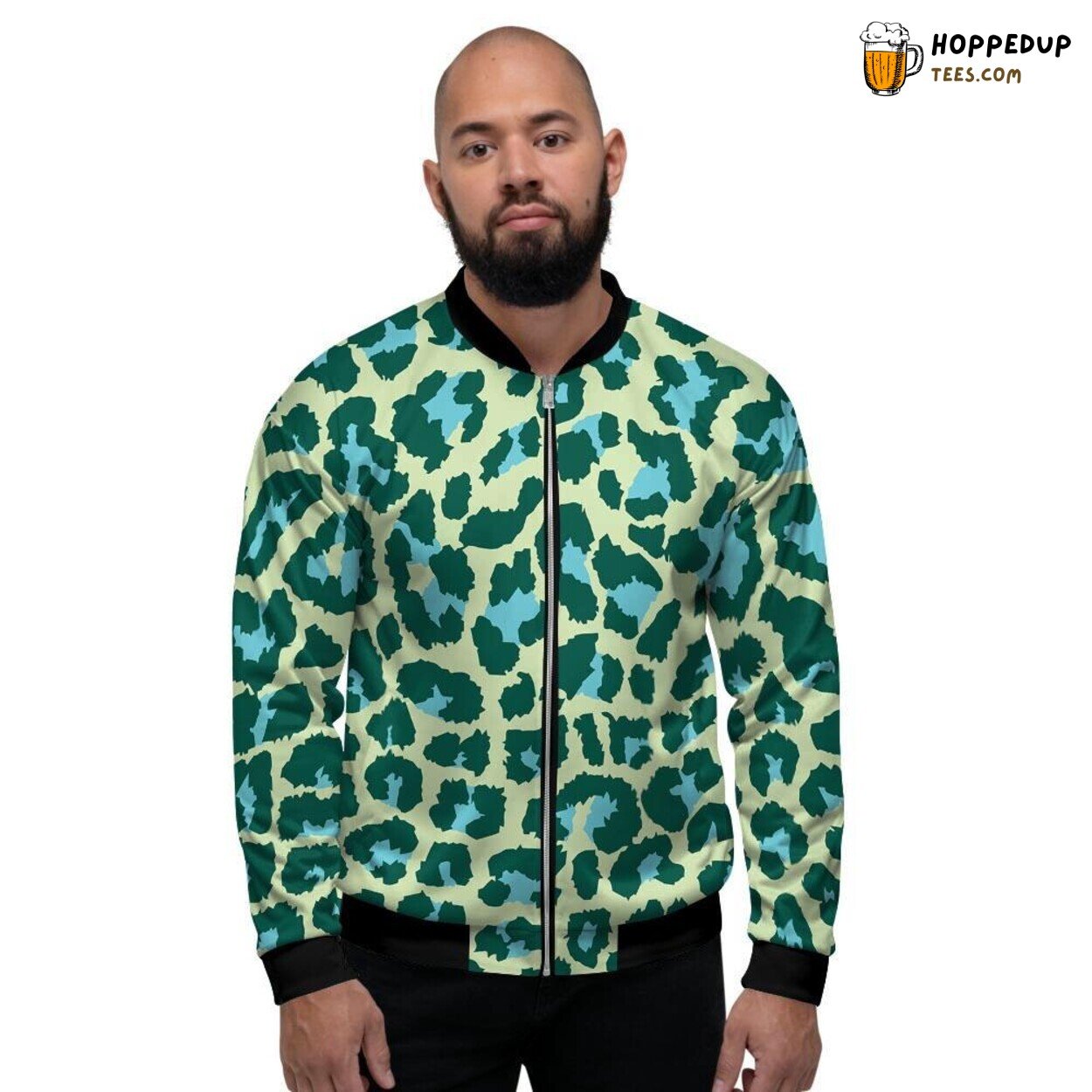 Exotic Green Cheetah Print Men’s Bomber Jacket Wild Jungle Inspired Design