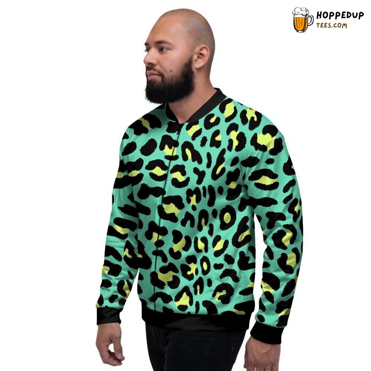 Exotic Green Leopard Pattern Men’s Bomber Jacket Wild Animal Print Showcase