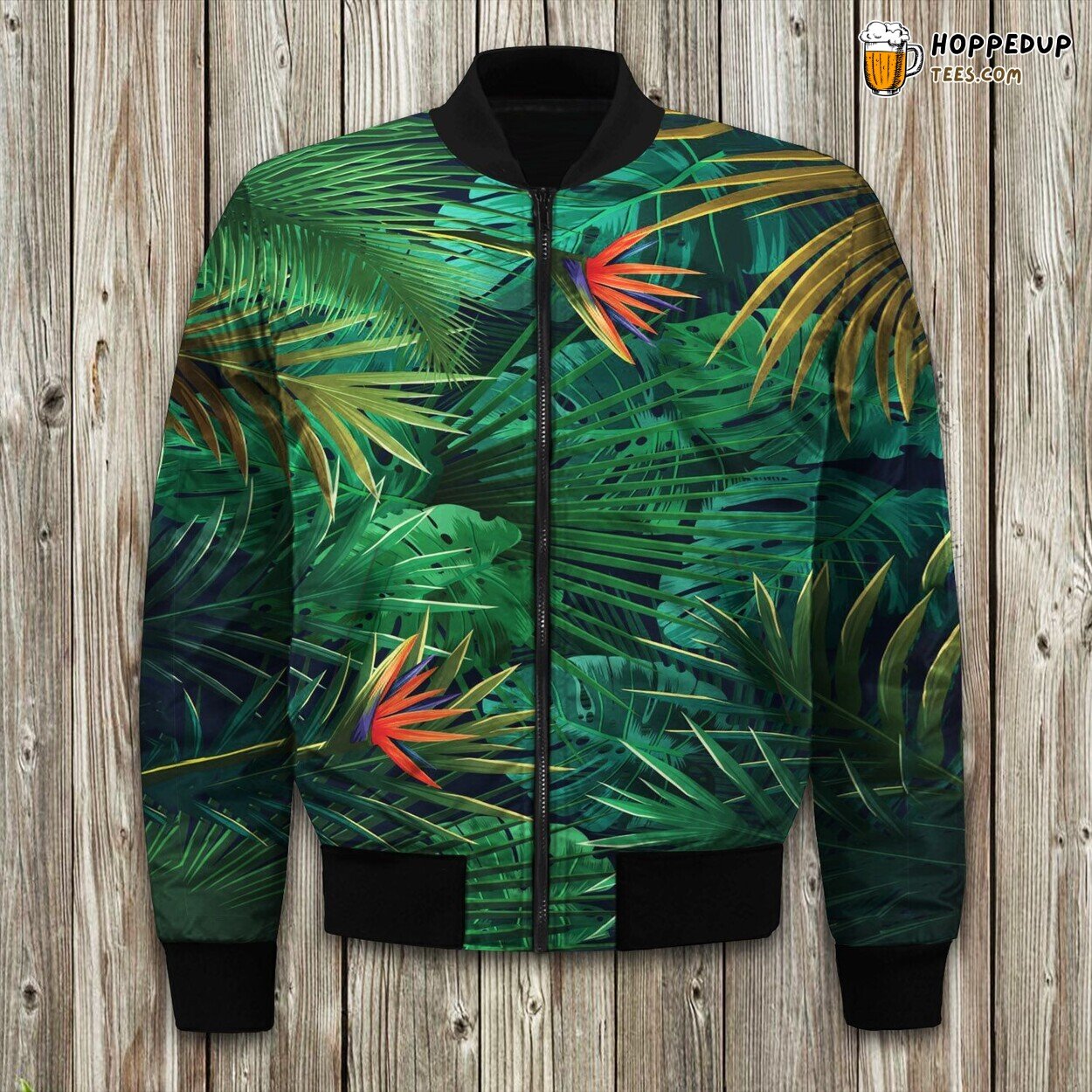 Exotic Green Palm Leaf Tropical Winter Bomber Jacket Elite Design