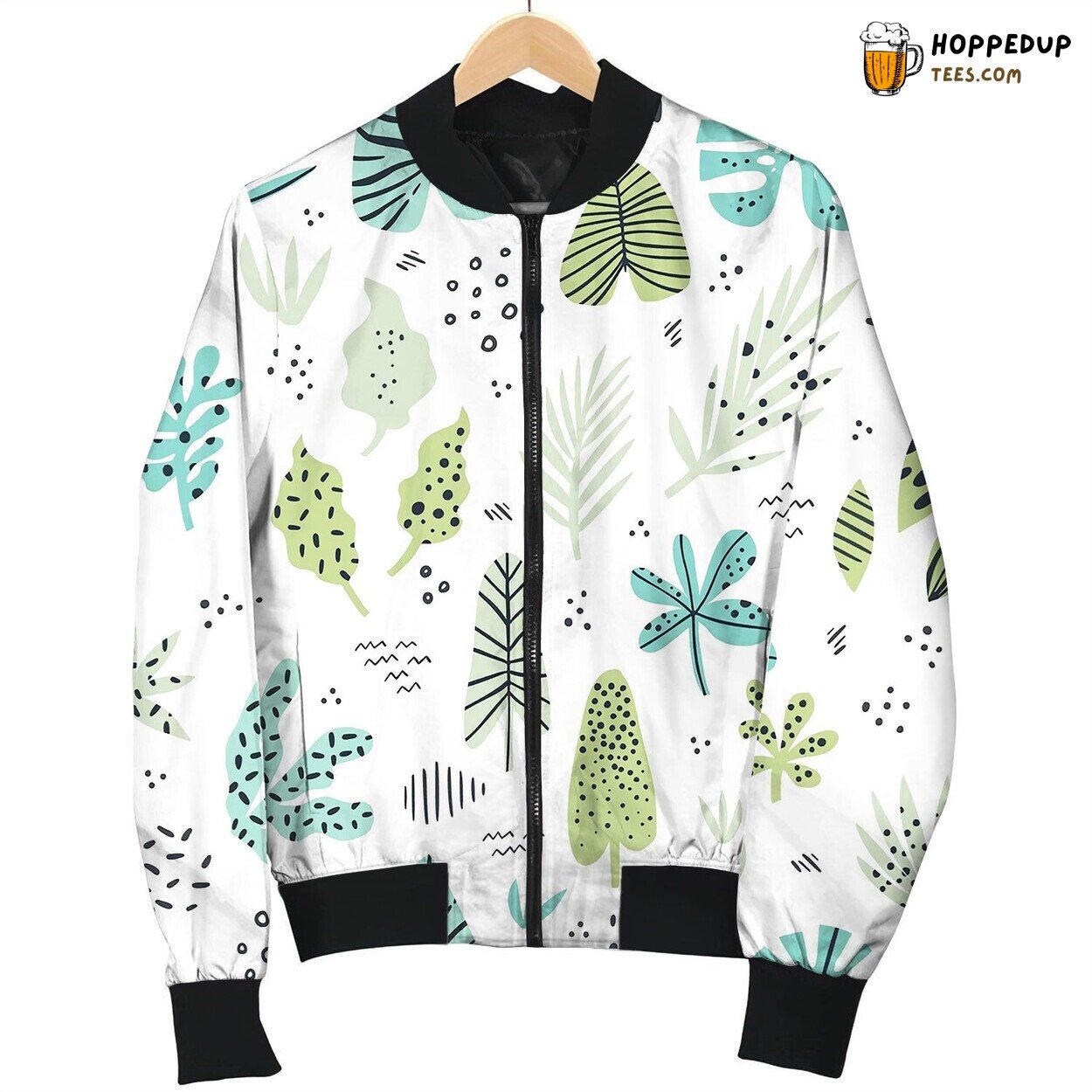 Exotic Leaves Hand Drawn Seamless Pattern Bomber Jacket