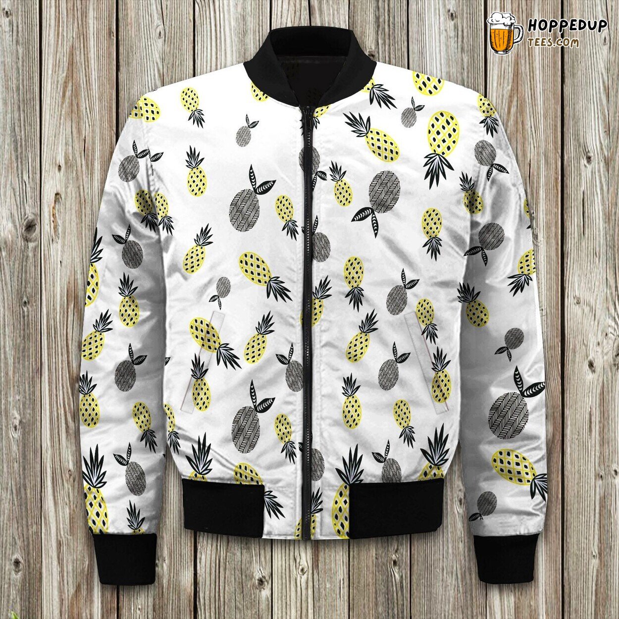 Exotic Pineapple Print Winter Bomber Jacket Fashion Meets Nature Mix