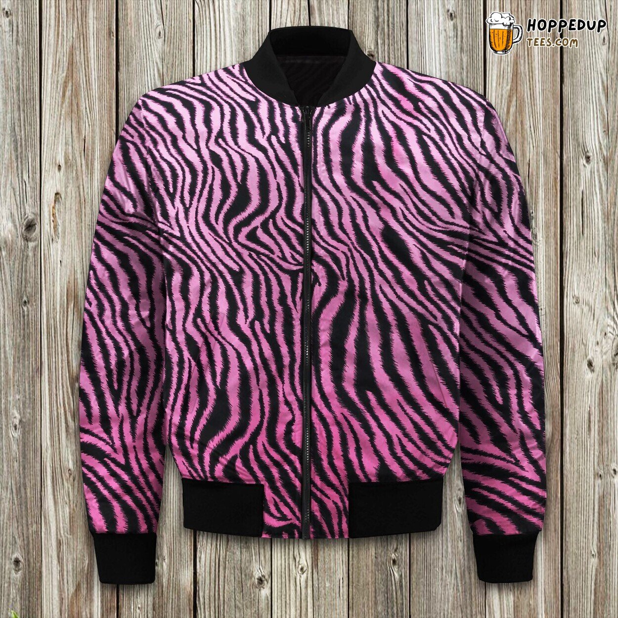Exotic Pink Zebra Print Winter Bomber Jacket Premium Design Finish