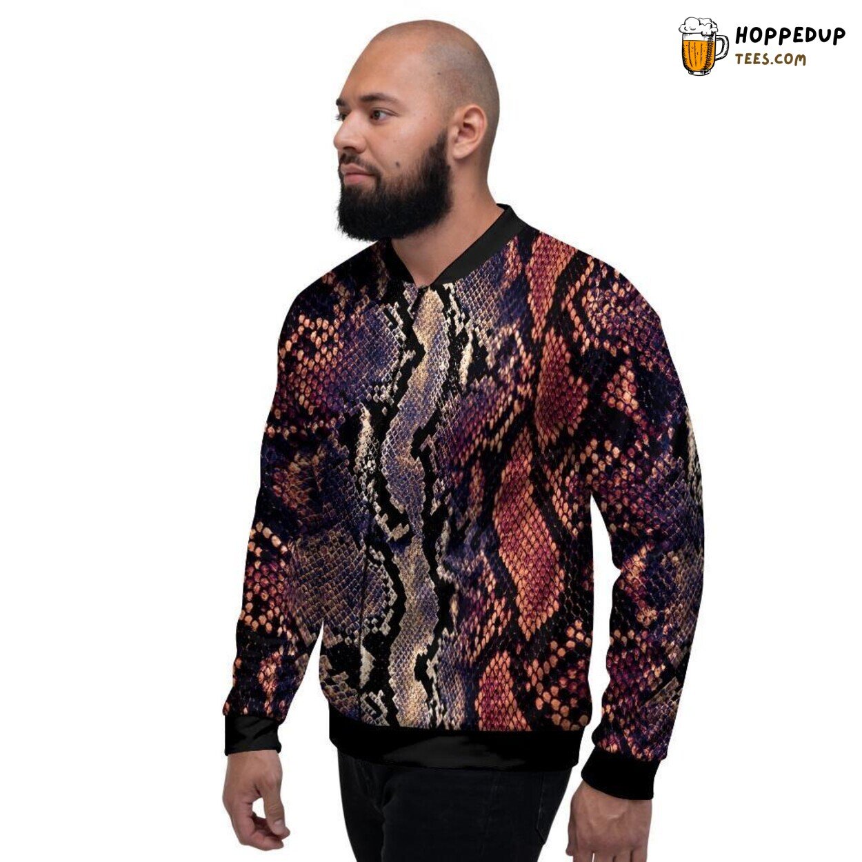 Exotic Python Snakeskin Pattern Design Men’s Bomber Jacket Reptilian Fashion