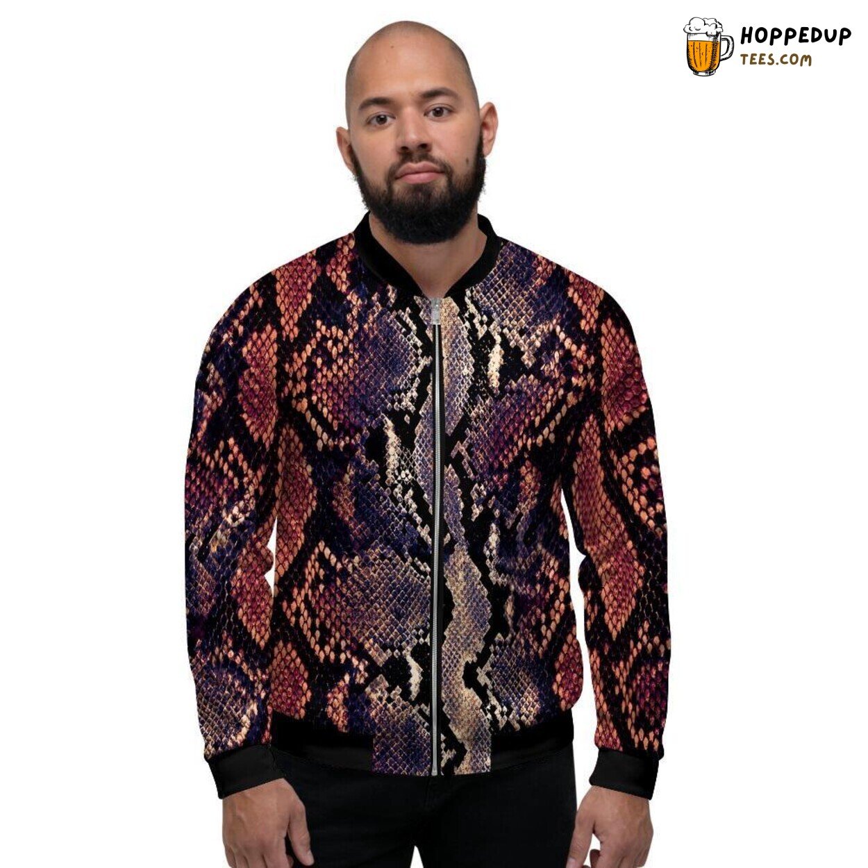Exotic Python Snakeskin Pattern Design Men’s Bomber Jacket Reptilian Fashion