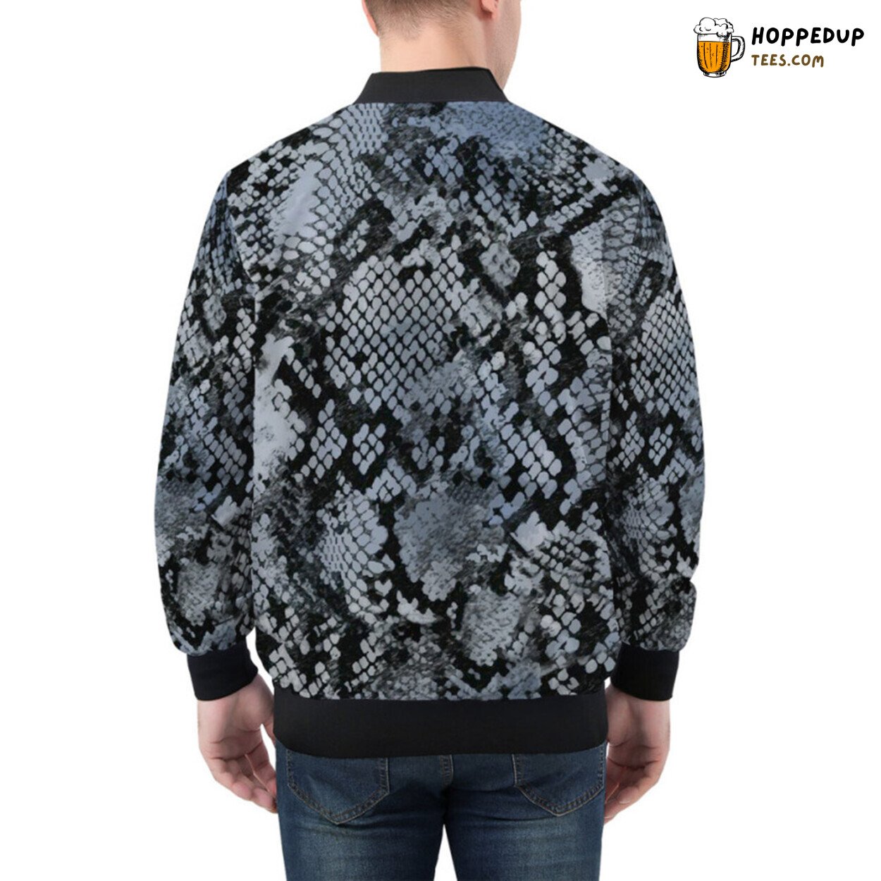 Exotic Snakeskin Texture Elaborately Designed for Distinct Bomber Jacket