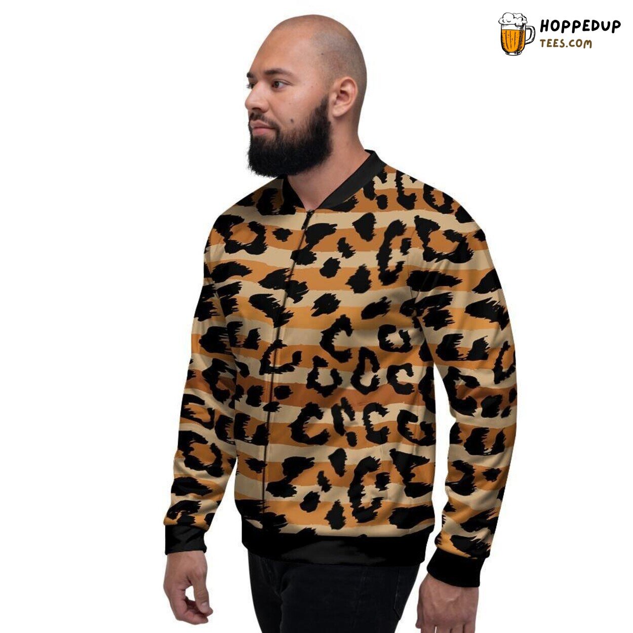 Exotic Striped Leopard Design Men’s Bomber Jacket Wild Animal Fashion Look