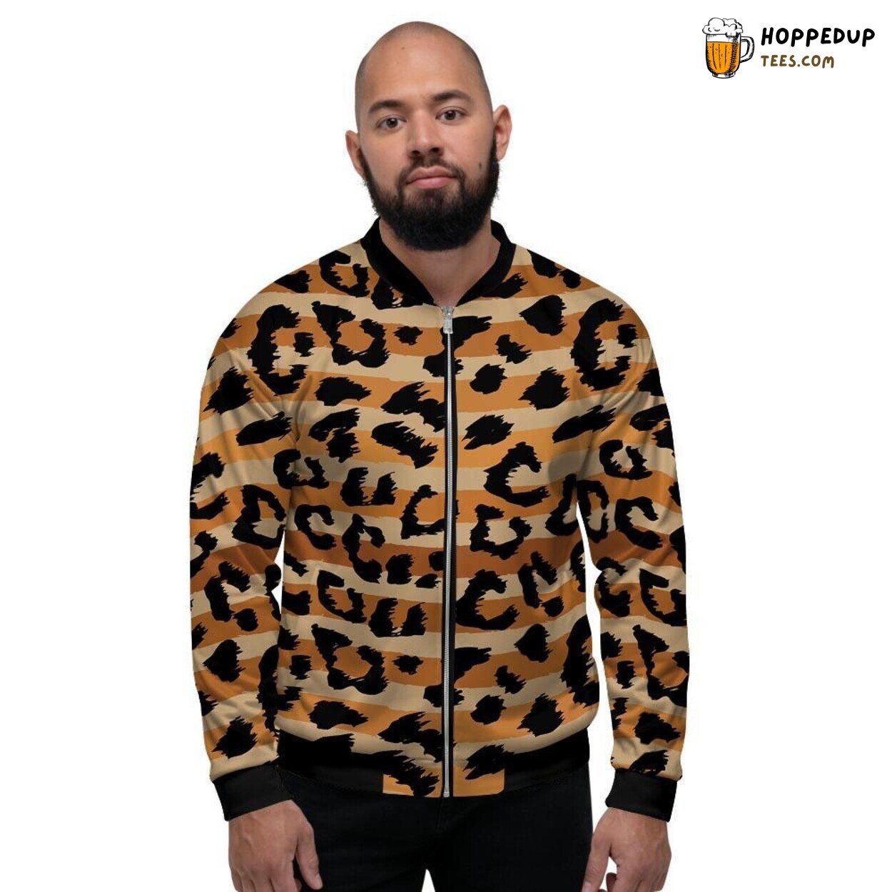 Exotic Striped Leopard Design Men’s Bomber Jacket Wild Animal Fashion Look