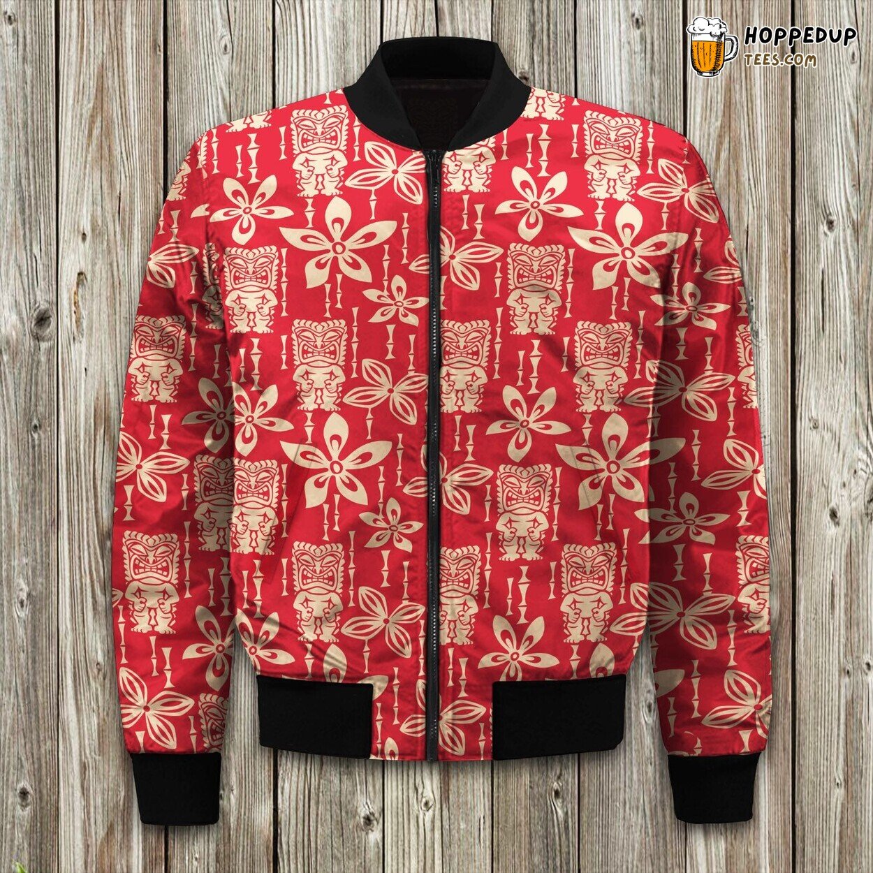 Exotic Tiki Hawaiian Theme Winter Bomber Jacket Tropical Paradise Design