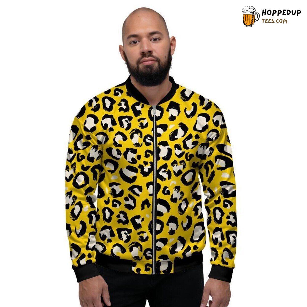 Exotic Yellow Leopard Spotted Design Men’s Bomber Jacket Wild Fashion Statement
