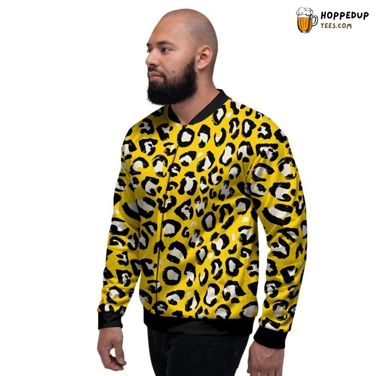 Exotic Yellow Leopard Spotted Design Men’s Bomber Jacket Wild Fashion Statement