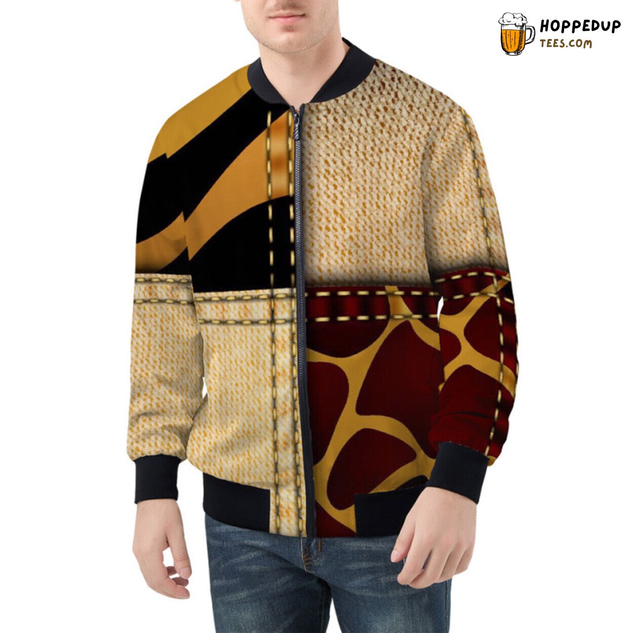 Expedition Ready Safari Inspired Varied Patchwork Bomber Jacket