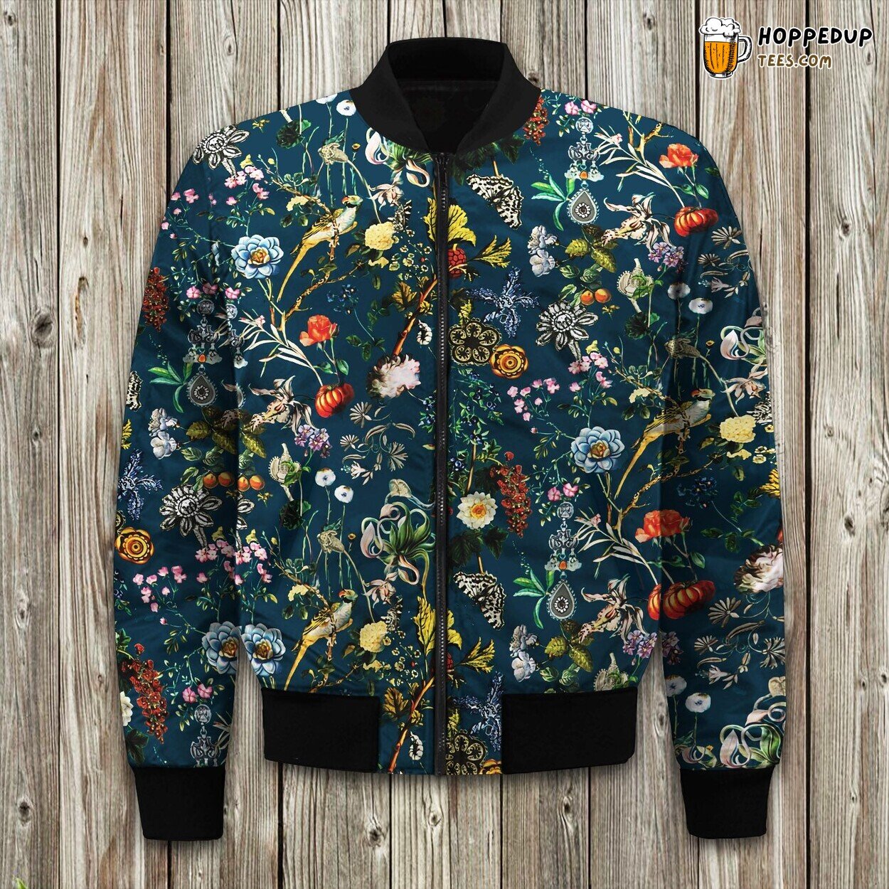 Exquisite Botanical Print Winter Bomber Jacket Plant Lover’s Elegance Look