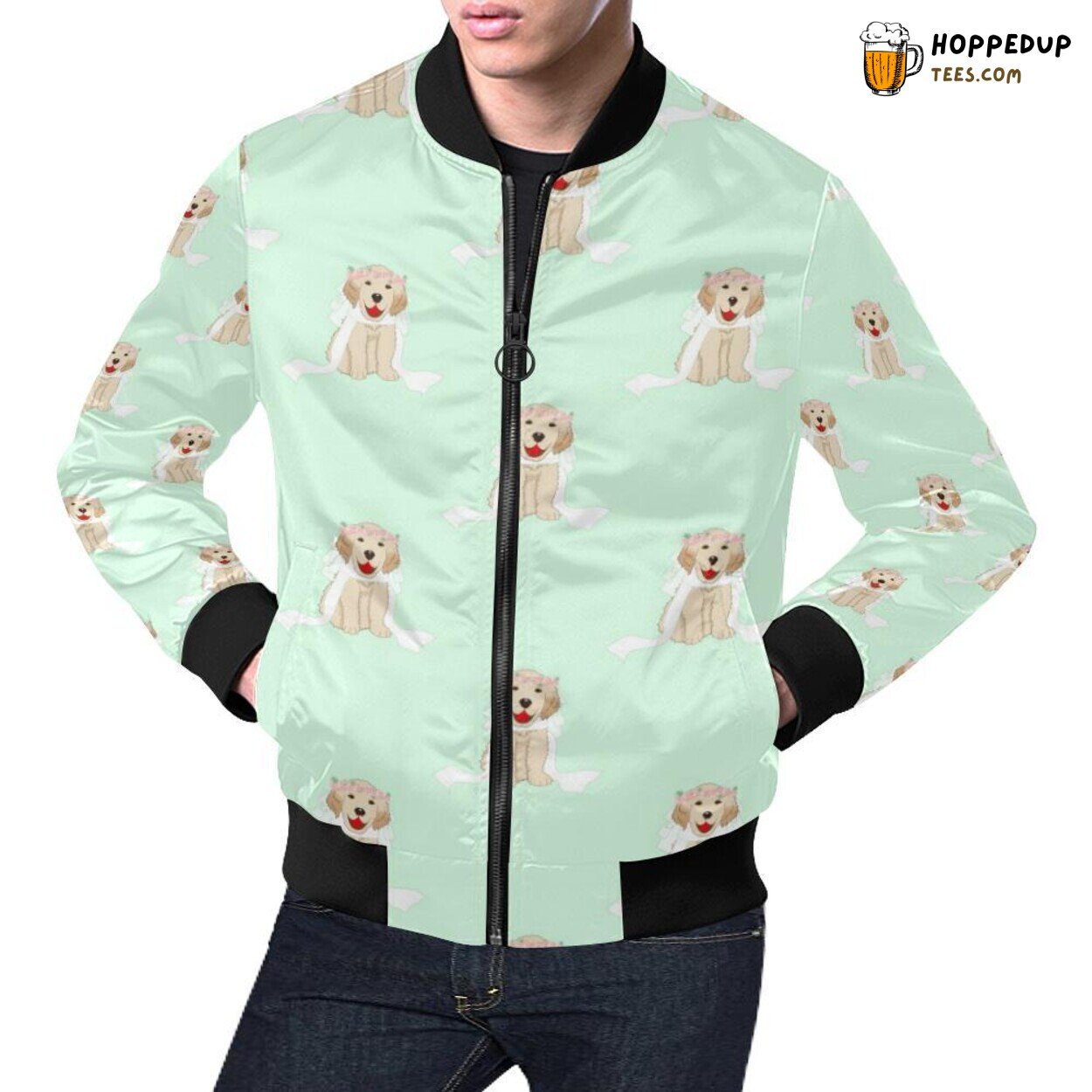 Exquisite Golden Retriever Theme Print Pattern Men’s Bomber Jacket Exquisite Golden Retriever Theme Print Pattern Men’s Bomber Jacket