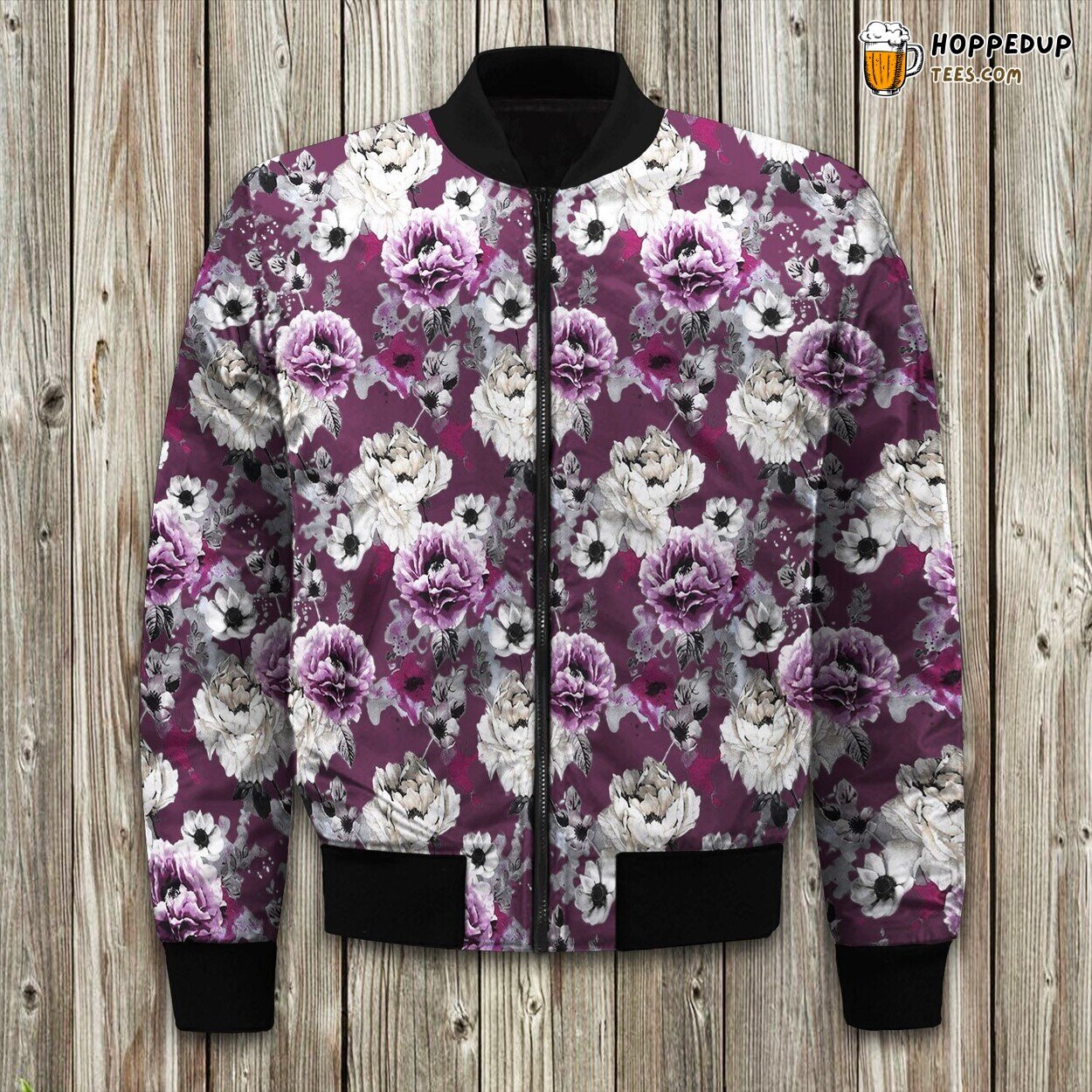Exquisite Inky Floral Design Winter Bomber Jacket Quality Luxe Series