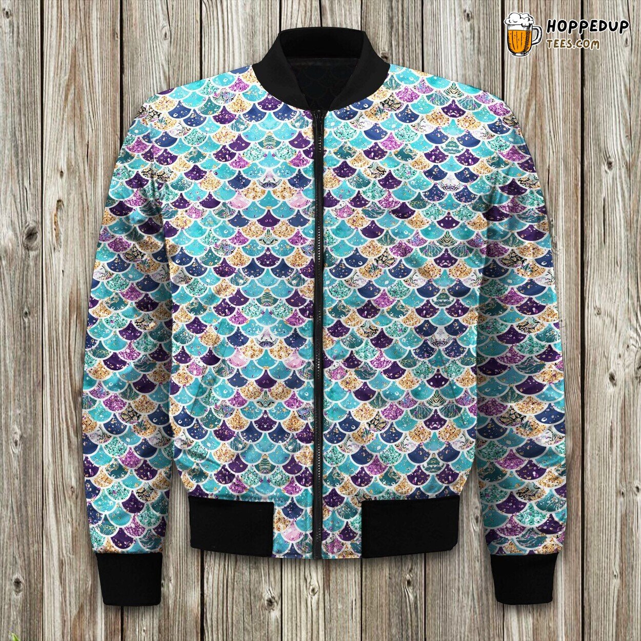 Exquisite Ocean Life Graphic Winter Bomber Jacket Marine Exclusive Trend Series