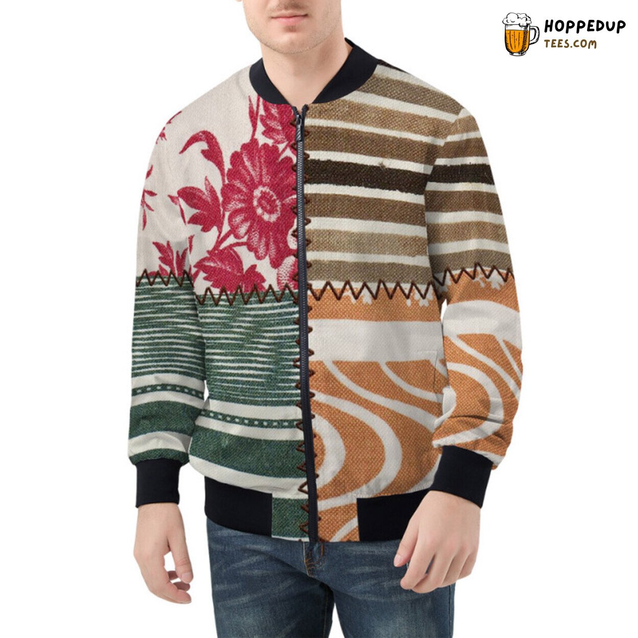 Fabric Mosaic Celebrating Timeless Art of Patchwork Bomber Jacket