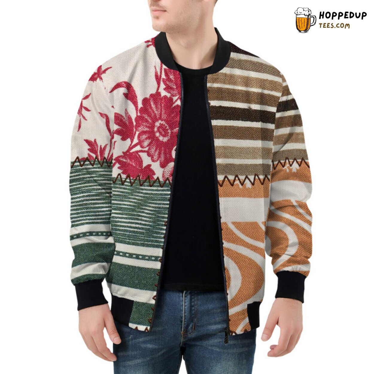 Fabric Mosaic Celebrating Timeless Art of Patchwork Bomber Jacket