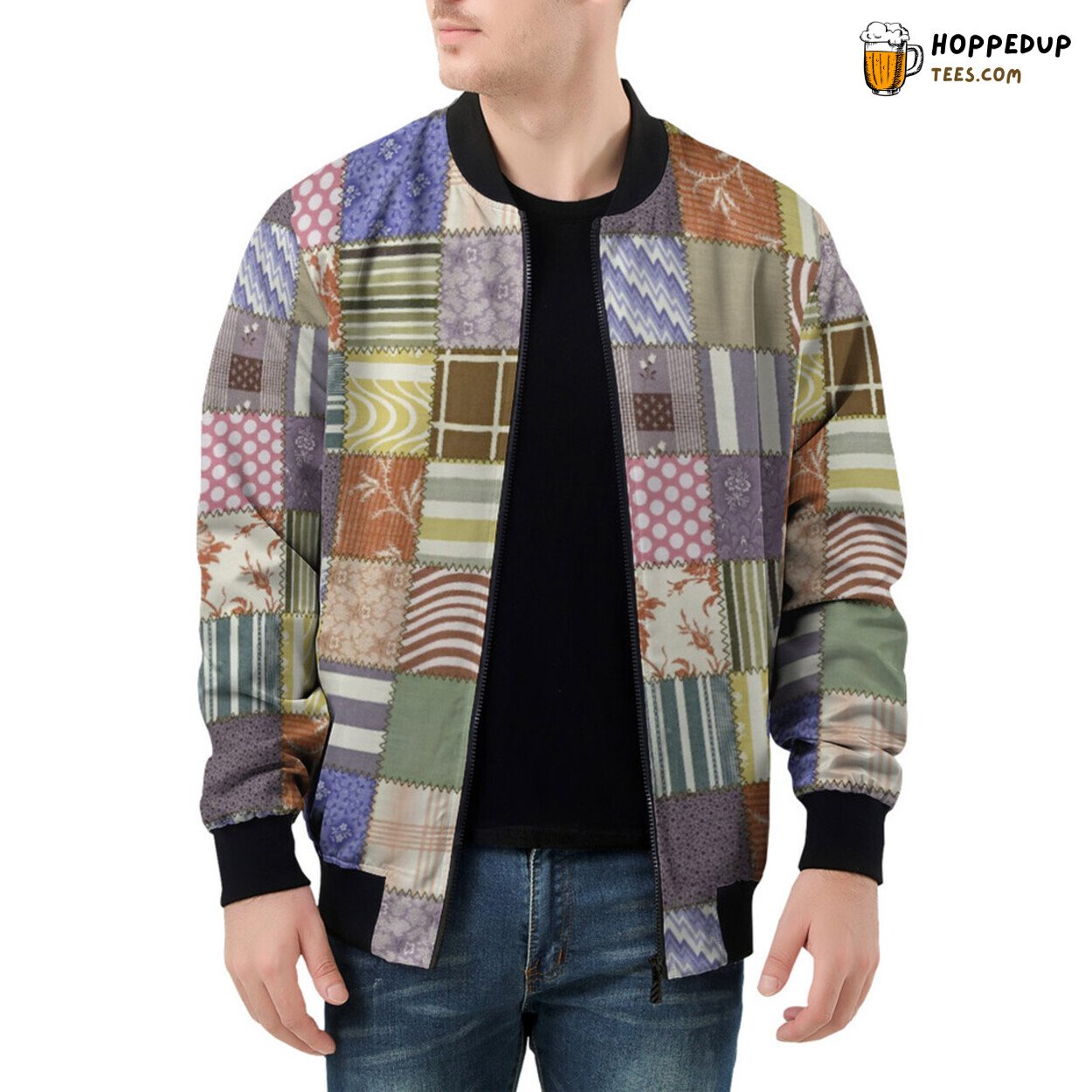 Fabric Tales Woven Together in Men’s Bomber Jacket Patchwork Design