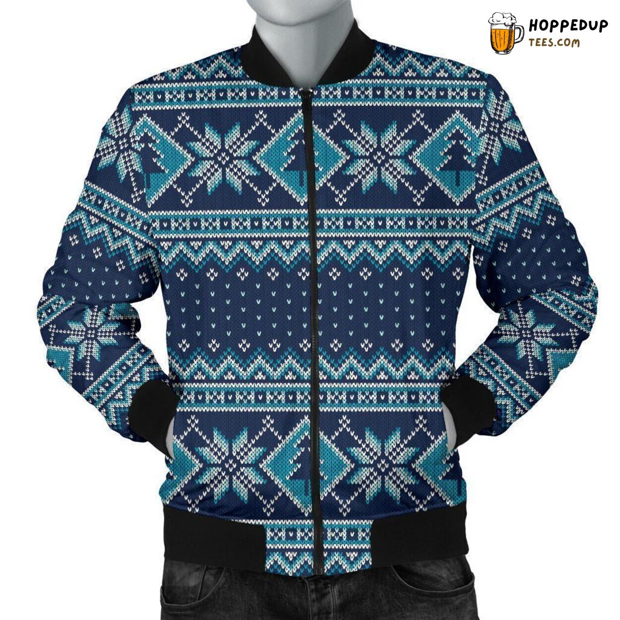 Fairisle Christmas Celebration Men’s Bomber Jacket Unique Pattern Design