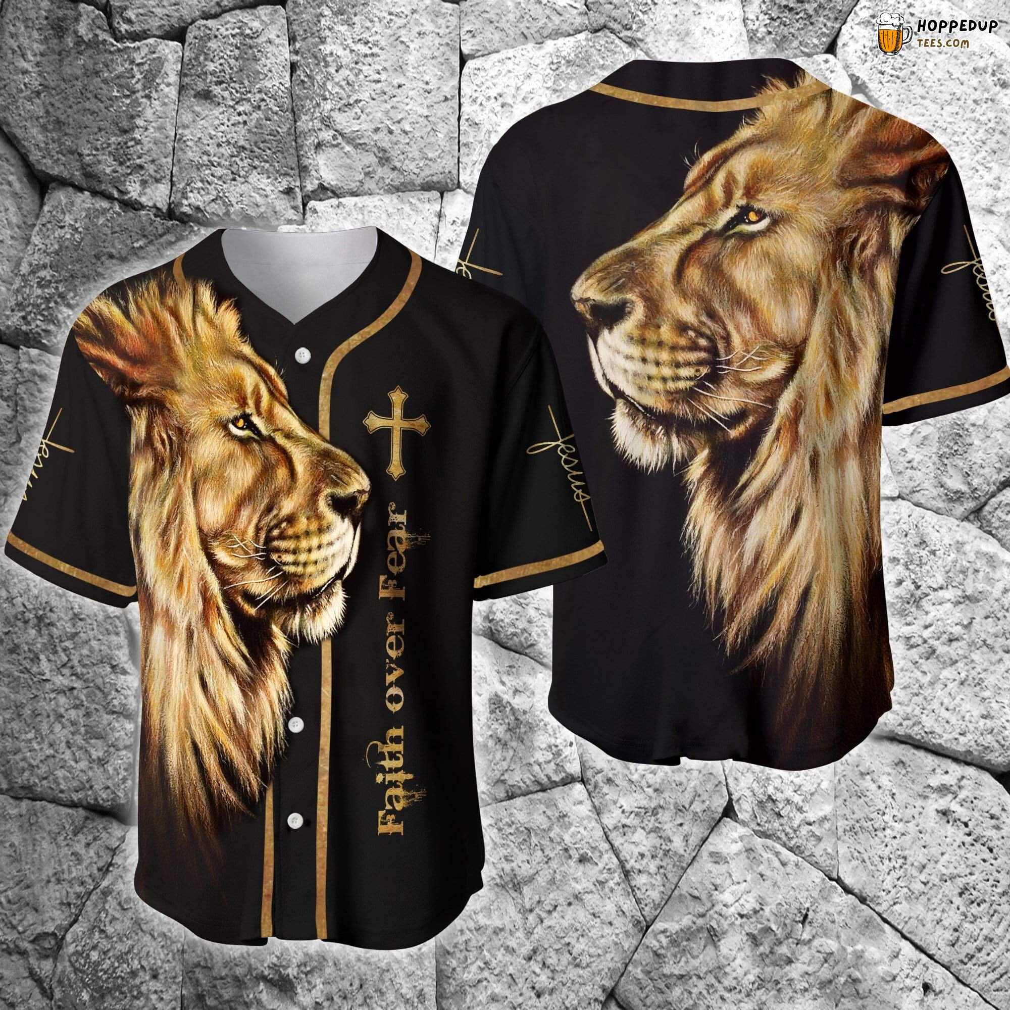 Faith Over Fear Lion Jesus Black Baseball Jersey 3D Print Unique Design