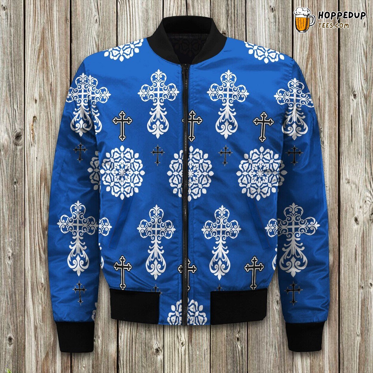 Faithful Elegance Christian Cross Winter Bomber Jacket Religious Design Look