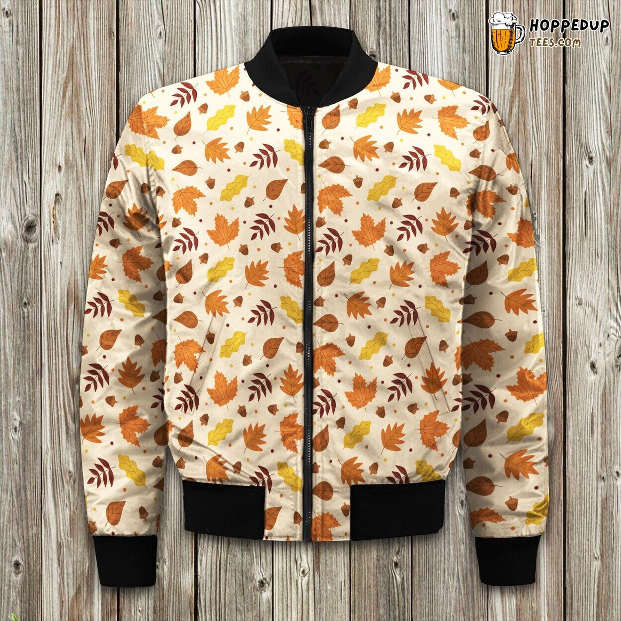 Fall Chestnut And Leaves Bomber Jacket