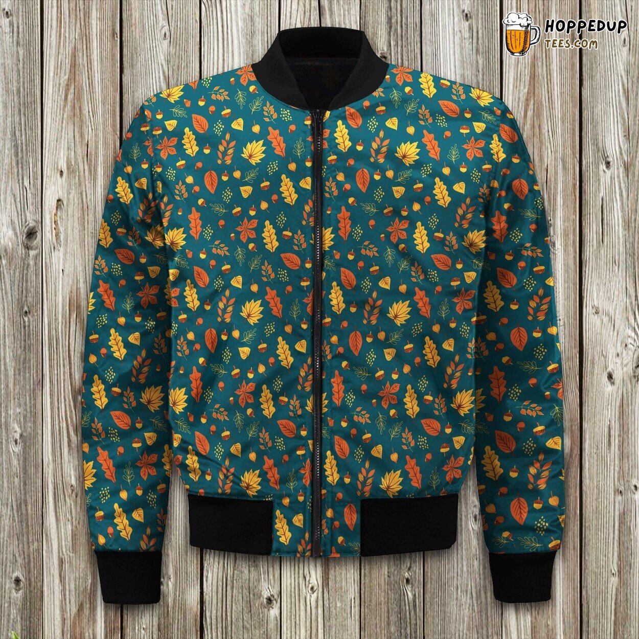Fall Chestnut Leaves Bomber Jacket