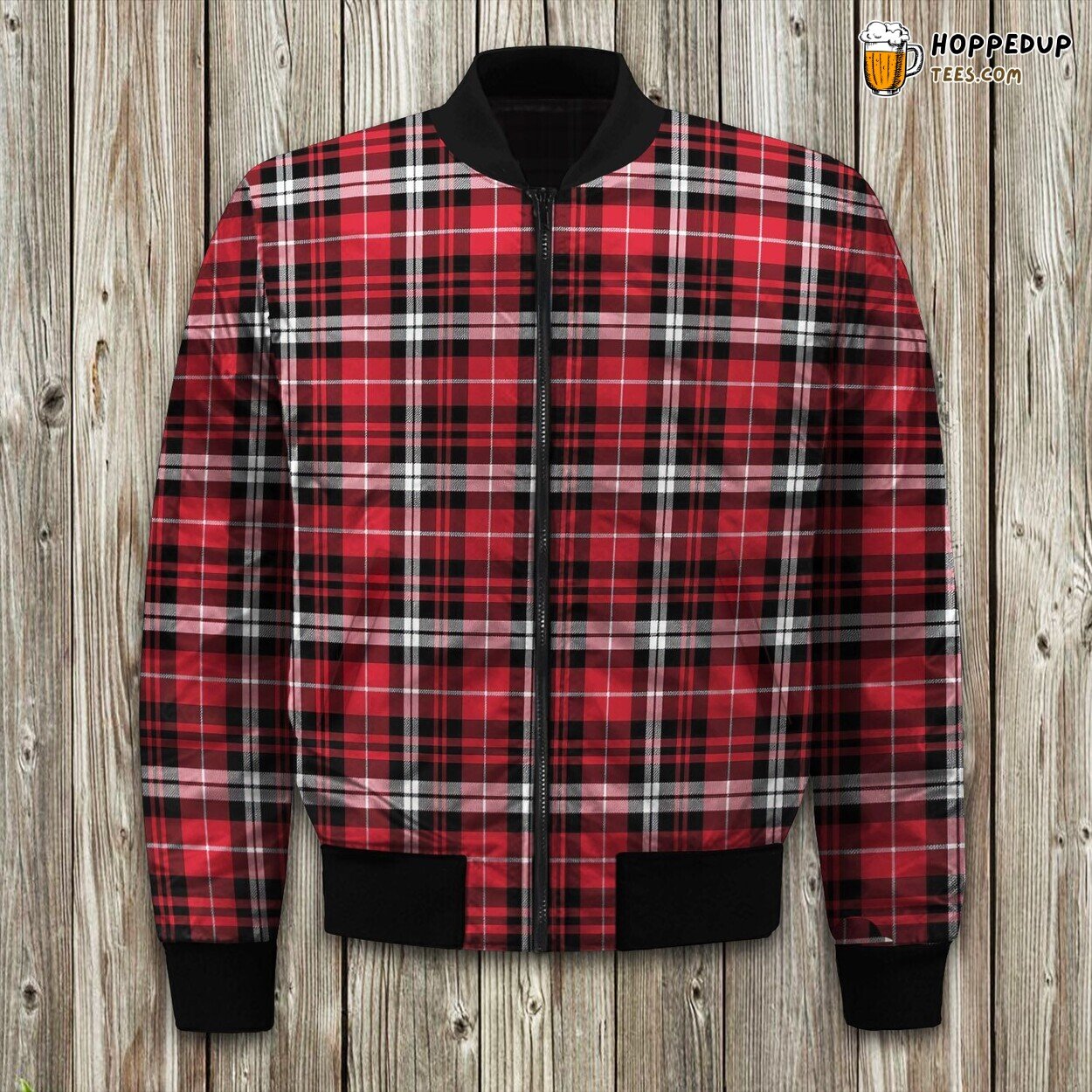 Fall Plaid Black Red White Bomber Jacket
