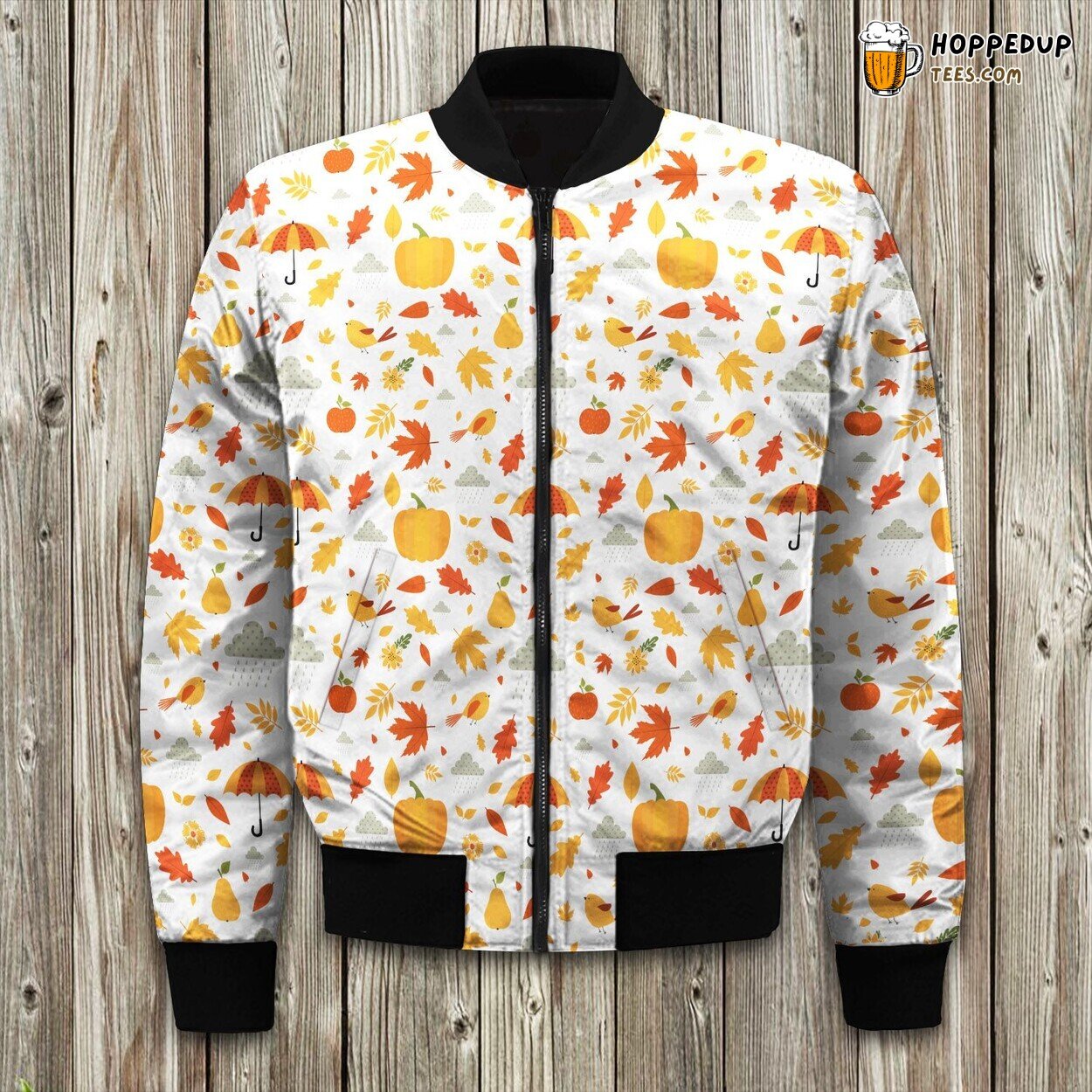 Fall Pumpkin Rain Bomber Jacket