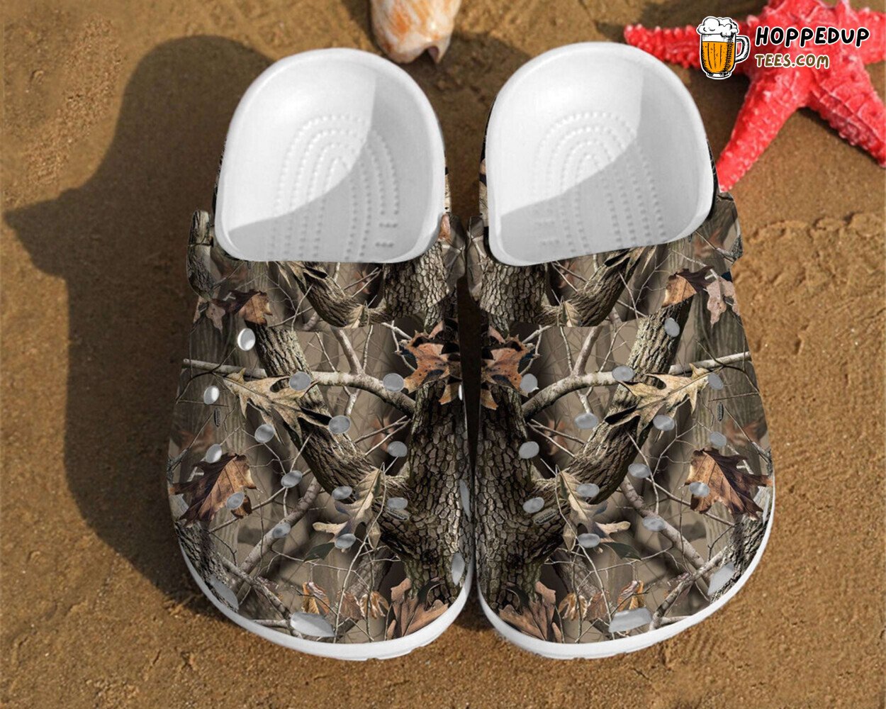 Fall Tree Leaves Pattern Hunting Camo Themed Rubber Clog Shoes Comfy Wear