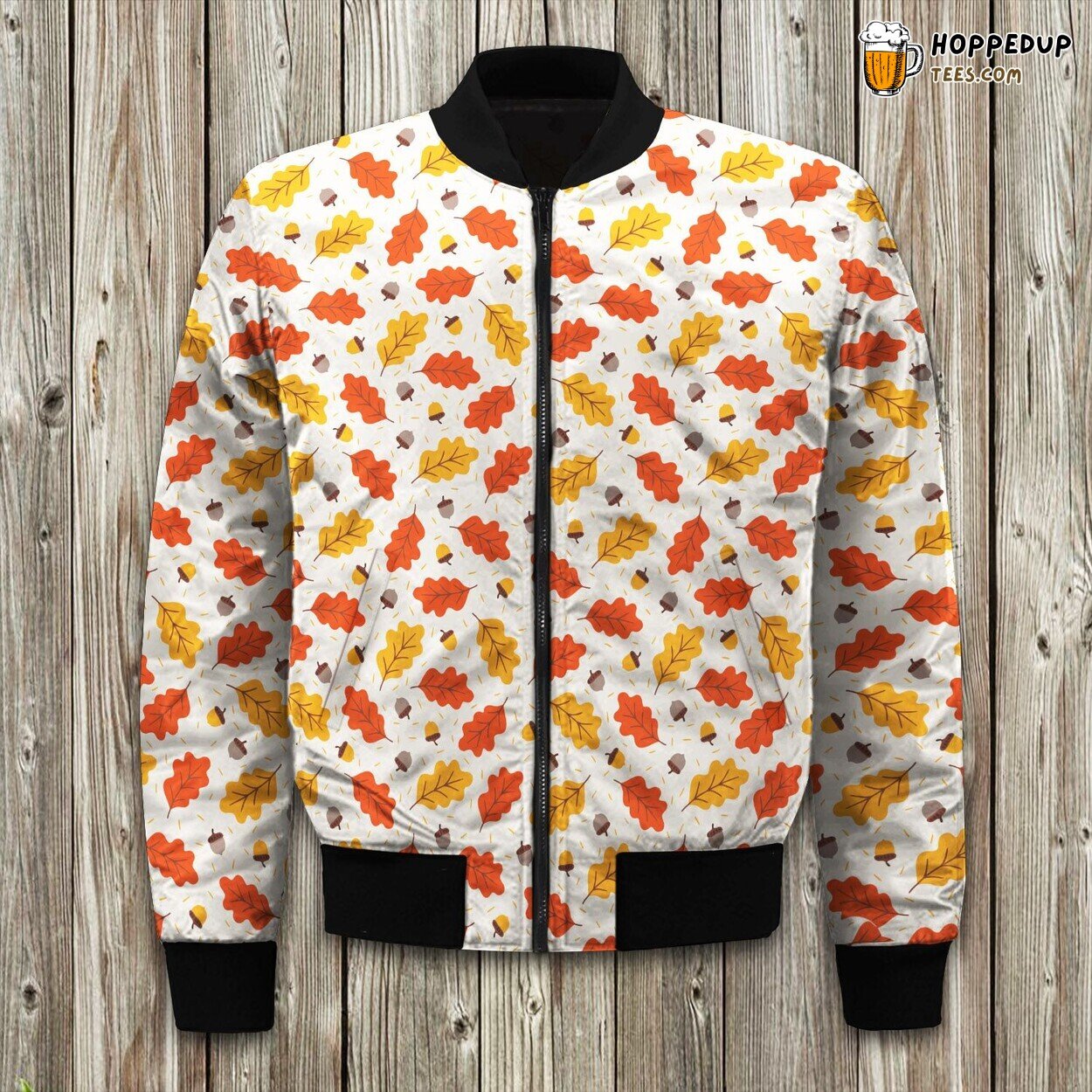 Fall’s Red Leaves Theme Bomber Jacket Winter Elegance Meets Warmth
