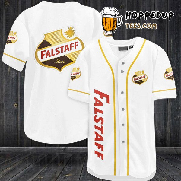 Falstaff Beer Inspired White Baseball Jersey Unique Distinctive Design Look