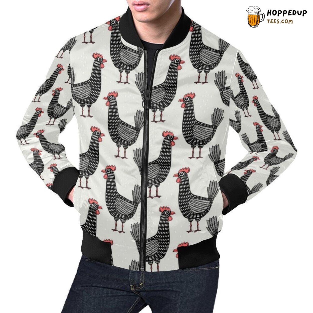 Farm Chicken Exclusive Pattern Print Men’s Bomber Jacket Design Look Farm Chicken Exclusive Pattern Print Men’s Bomber Jacket Design Look