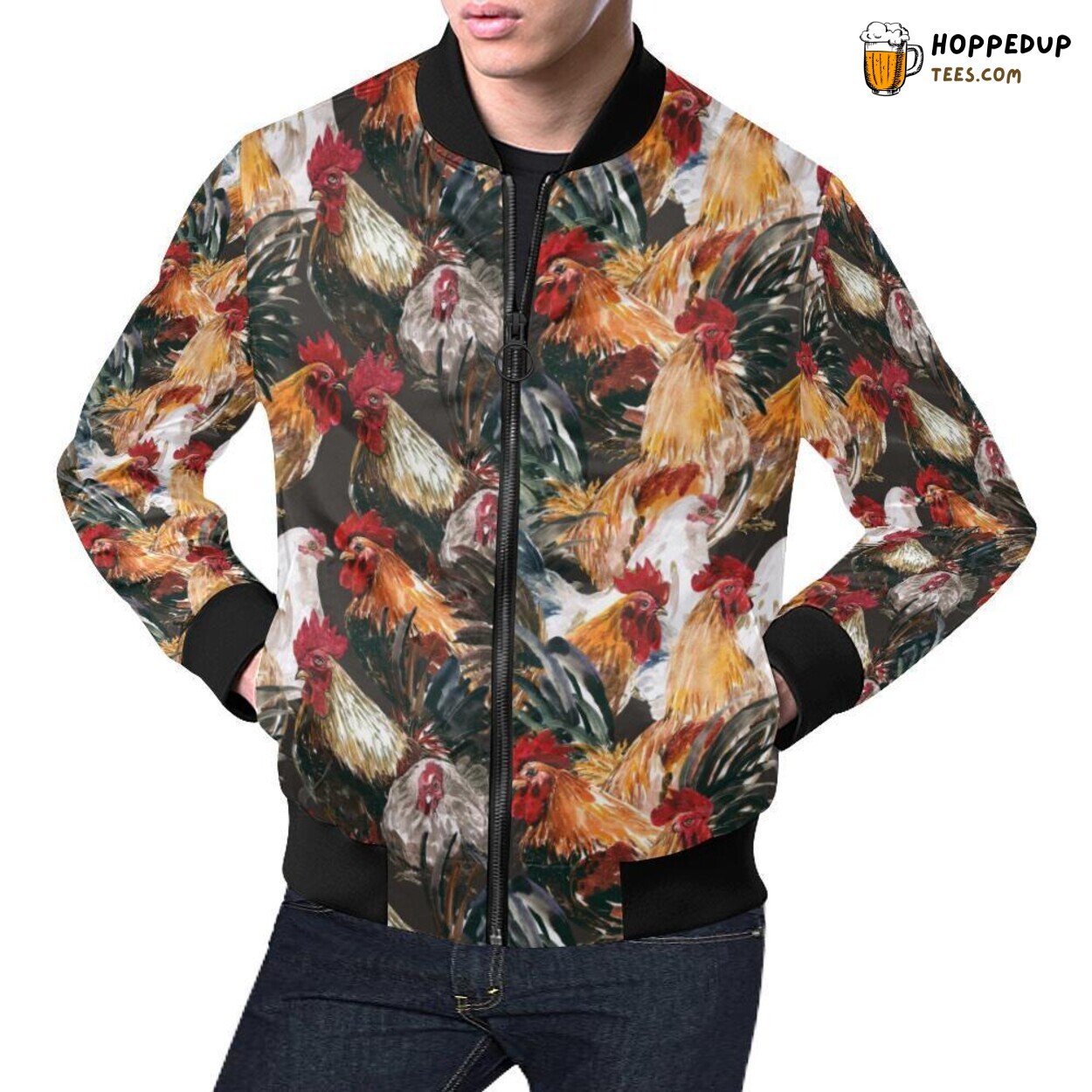 Farm Chicken Hen Design Men’s Bomber Jacket Countryside Inspired Fashion Look