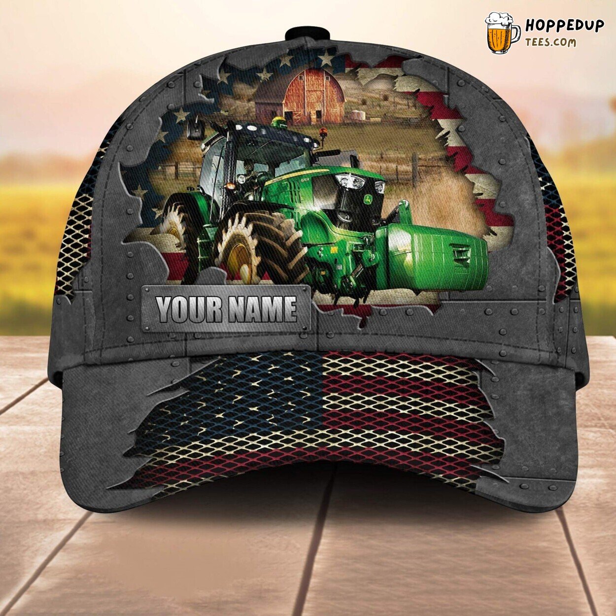 Farm Tractor US Flag Net 3D Customized Baseball Cap Animal Lovers Print