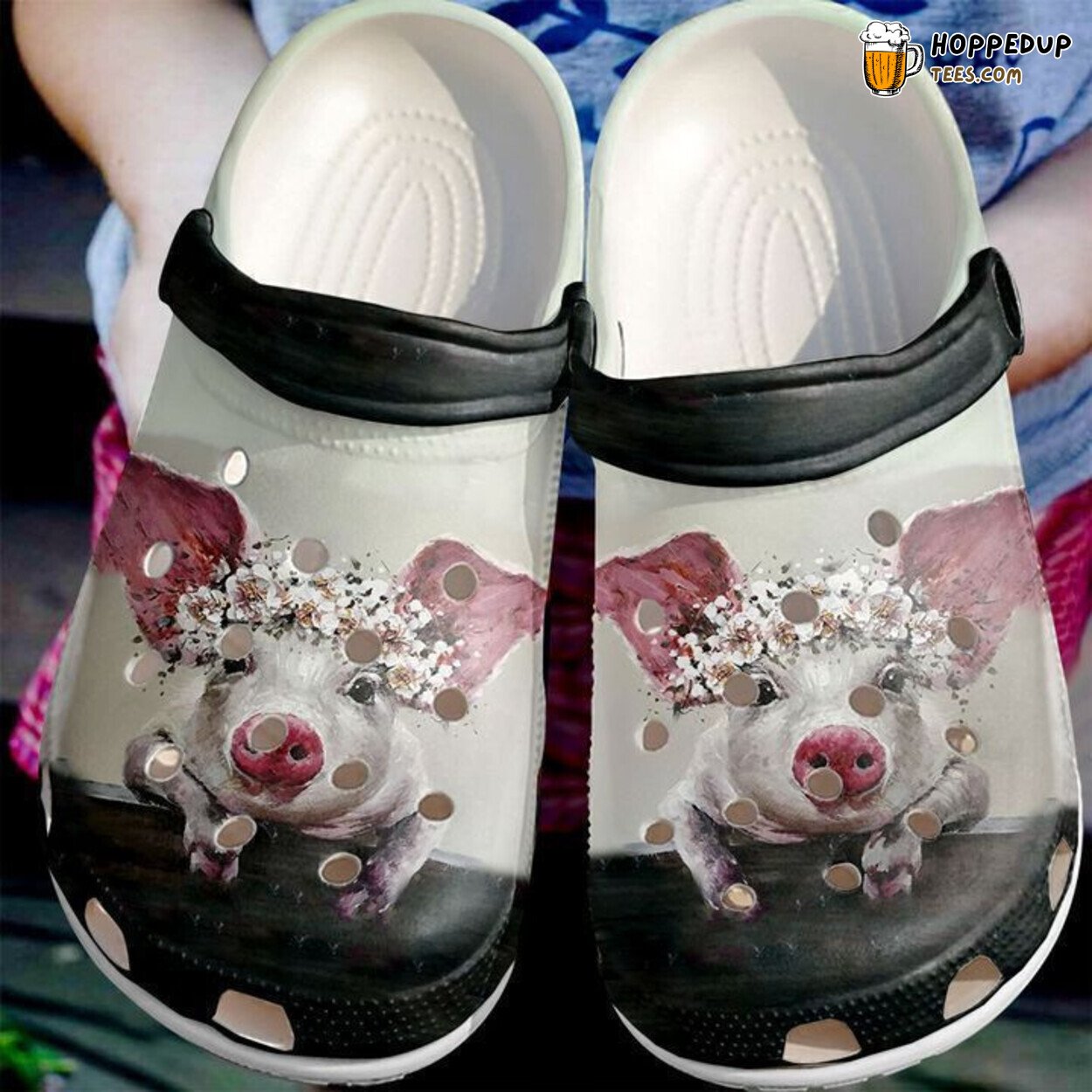 Farmer Pig Florals Themed Comfortable Unique Design clog Shoes